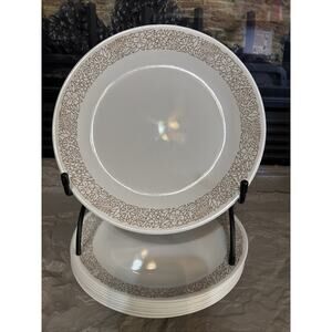 Corelle Woodland Brown Floral Dinner Plates Flowers 10 1/4” Set Of 8 Tropical